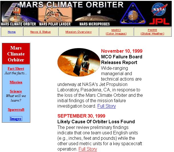 Zakaj se je zaletel "Mars Climate Orbiter" ?